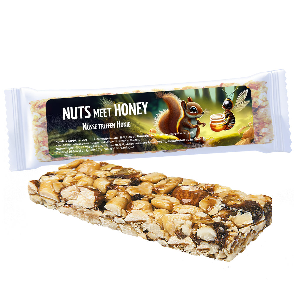 Bio Knusperriegel im Flowpack mit Etikett – Bio NussMix Riegel Midi, 25 g
