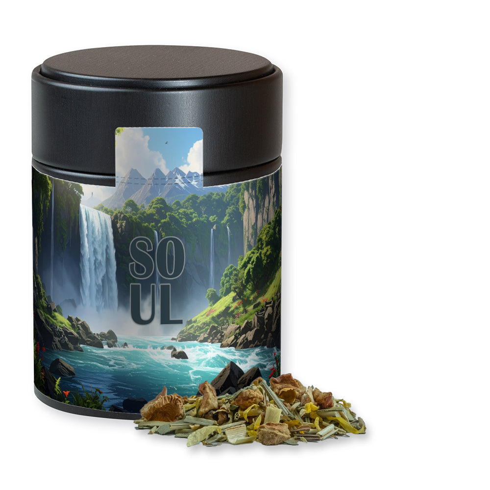 Bio Kräutertee in der Metalldose Midi schwarz – Bio Kräutertee Seelenwohl, ca. 30 g