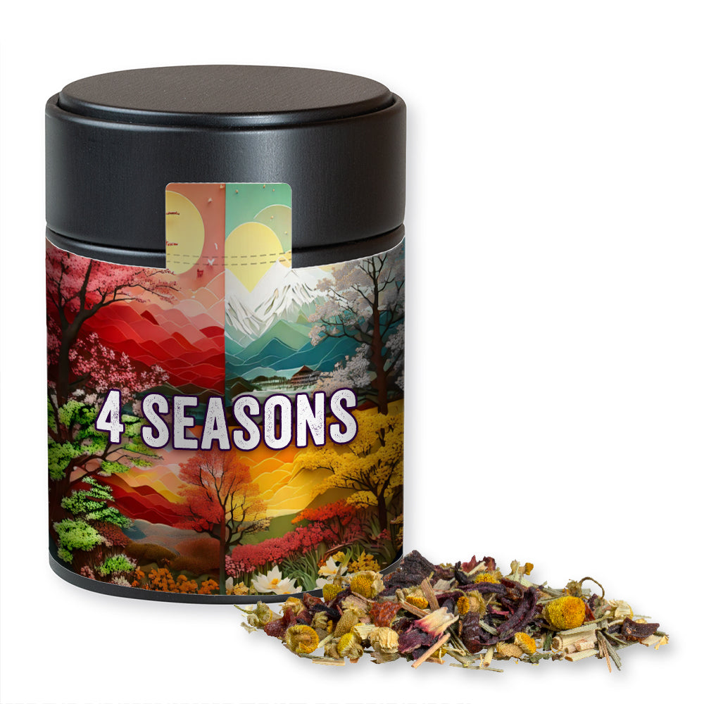 Bio Kräutertee in der Metalldose Midi schwarz – Bio Kräutertee Vierjahreszeiten, ca. 30 g