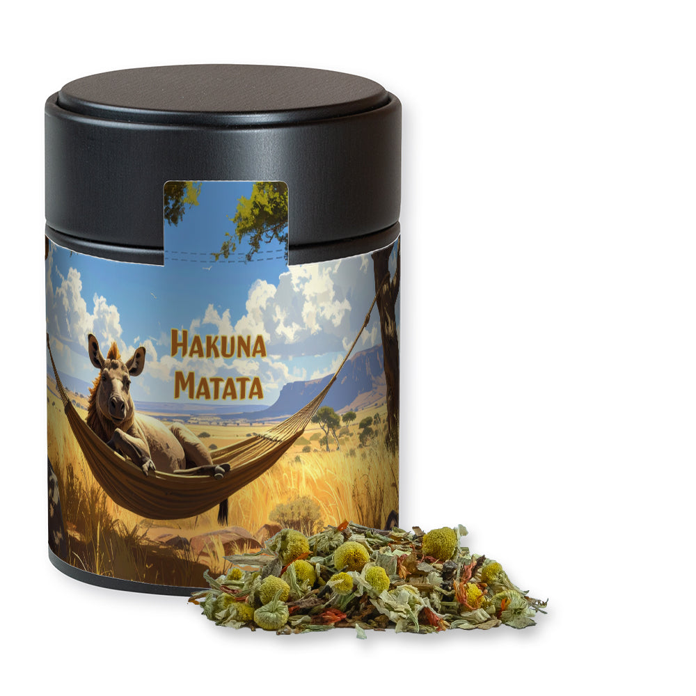 Bio Kräutertee in der Metalldose Midi schwarz – Bio Rotbuschtee Entspannungszeit, ca. 50 g