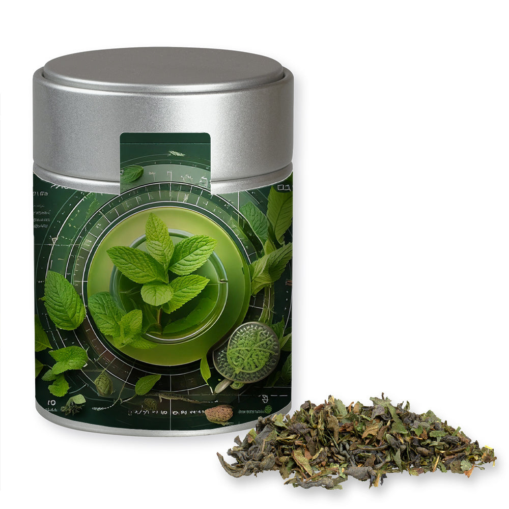 Bio Kräutertee in der Metalldose Midi silber – Bio Grüner Tee mit Minze, ca. 35 g