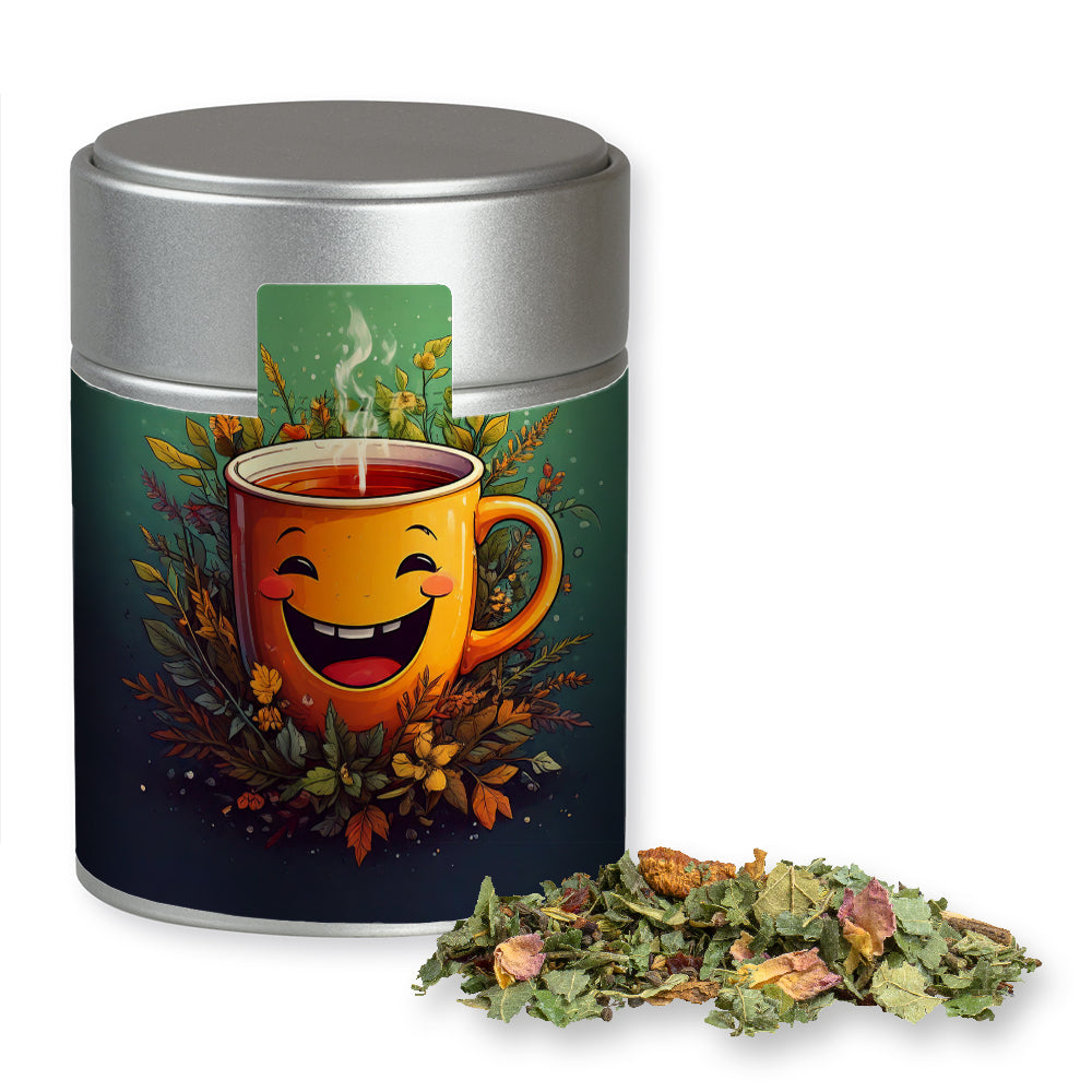 Bio Kräutertee in der Metalldose Midi silber – Bio Kräutertee Glücksgefühle, ca. 50 g