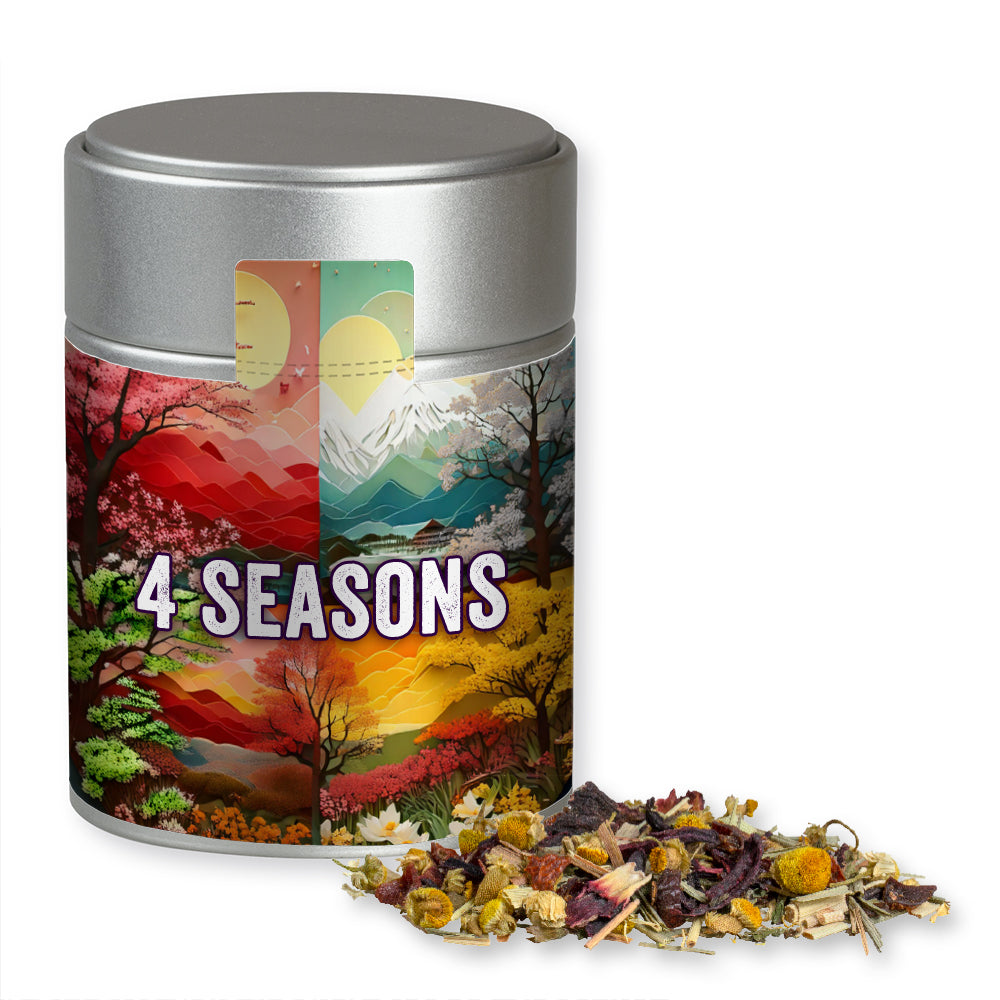 Bio Kräutertee in der Metalldose Midi silber – Bio Kräutertee Vierjahreszeiten, ca. 30 g
