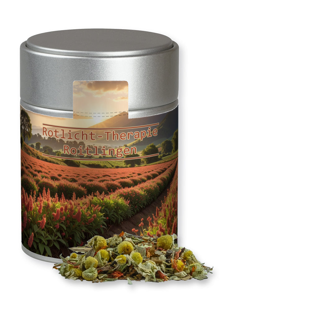 Bio Kräutertee in der Metalldose Midi silber – Bio Rotbuschtee Entspannungszeit, ca. 50 g