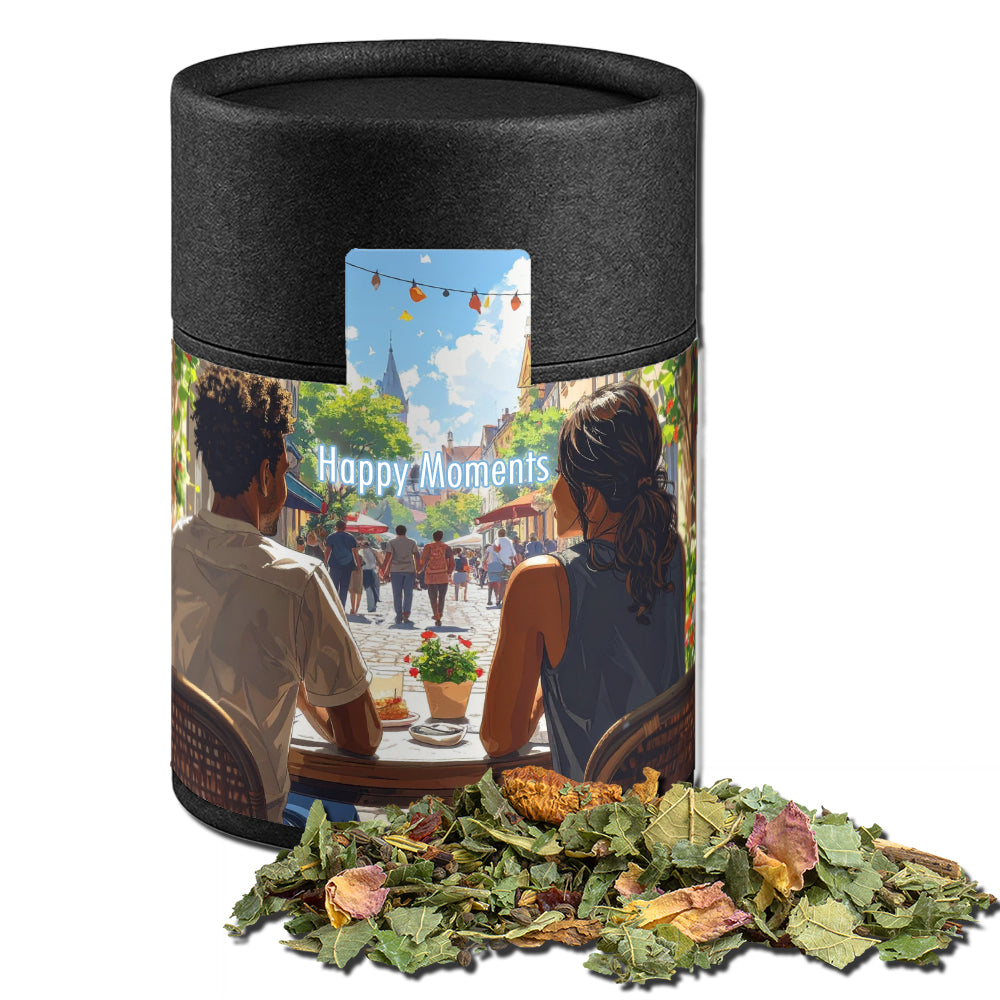 Bio Kräutertee in der schwarzen Kraftpapierdose – Bio Kräutertee Glücksgefühle, ca. 40 g