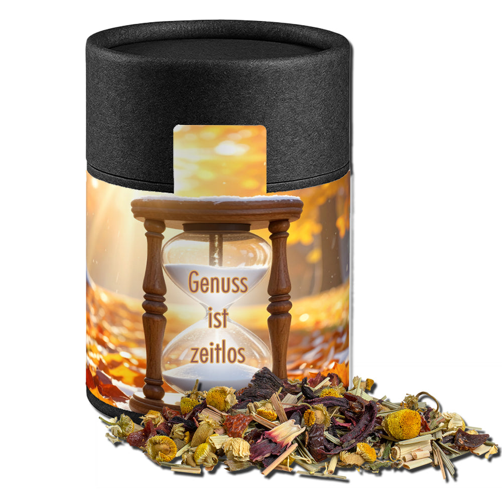 Bio Kräutertee in der schwarzen Kraftpapierdose – Bio Kräutertee Vierjahreszeiten, ca. 25 g