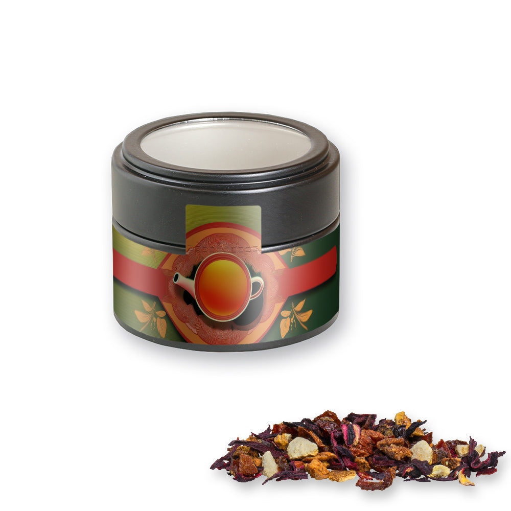 Bio Kräutertee in der schwarzen Metalldose Mini – Bio Früchtetee gute Laune, ca. 30 g