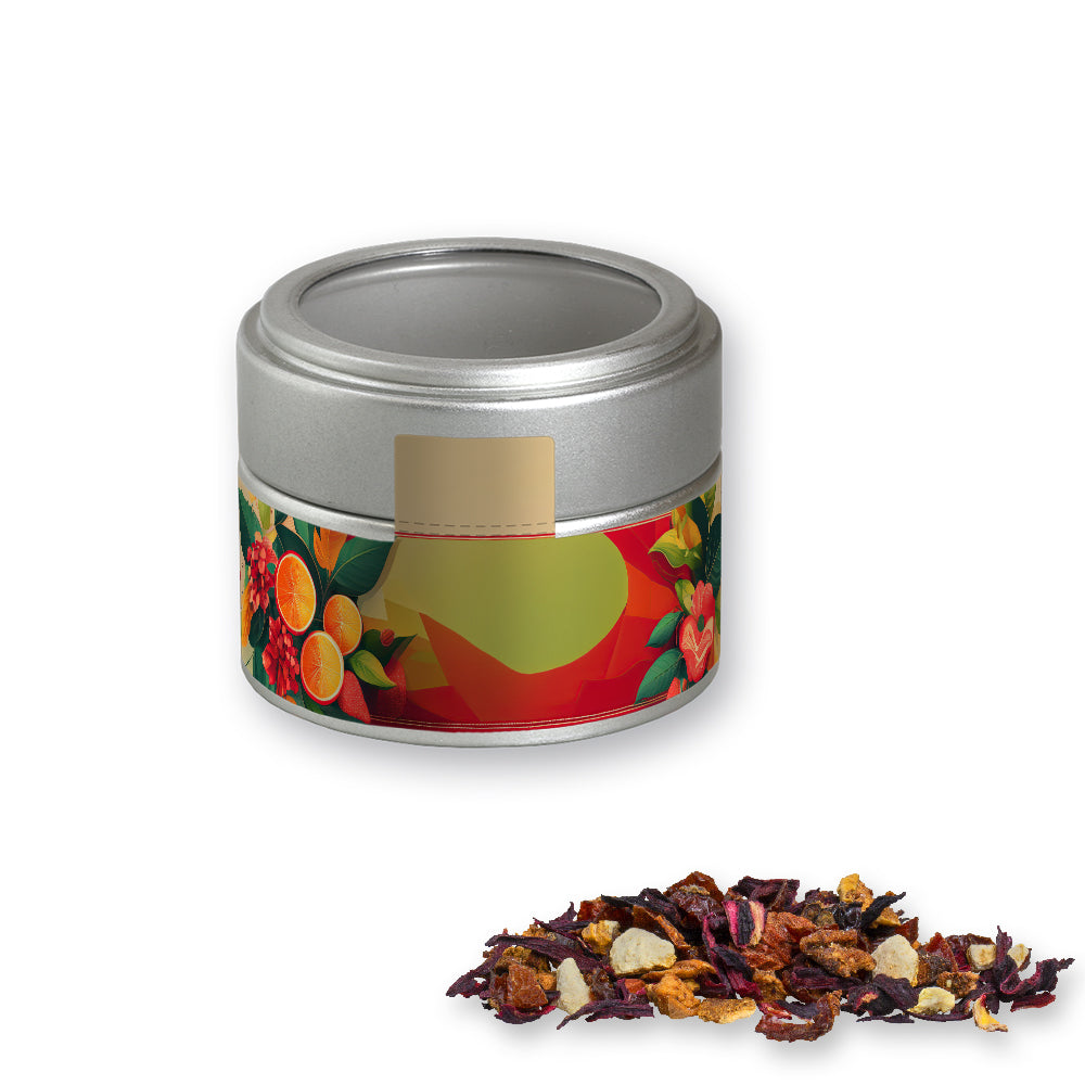 Bio Kräutertee in der silbernen Metalldose Mini – Bio Früchtetee gute Laune, ca. 30 g