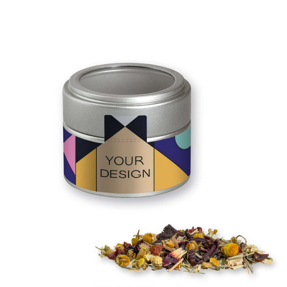 Bio Kräutertee in der silbernen Metalldose Mini – Bio Kräutertee Vierjahreszeiten, ca. 15 g