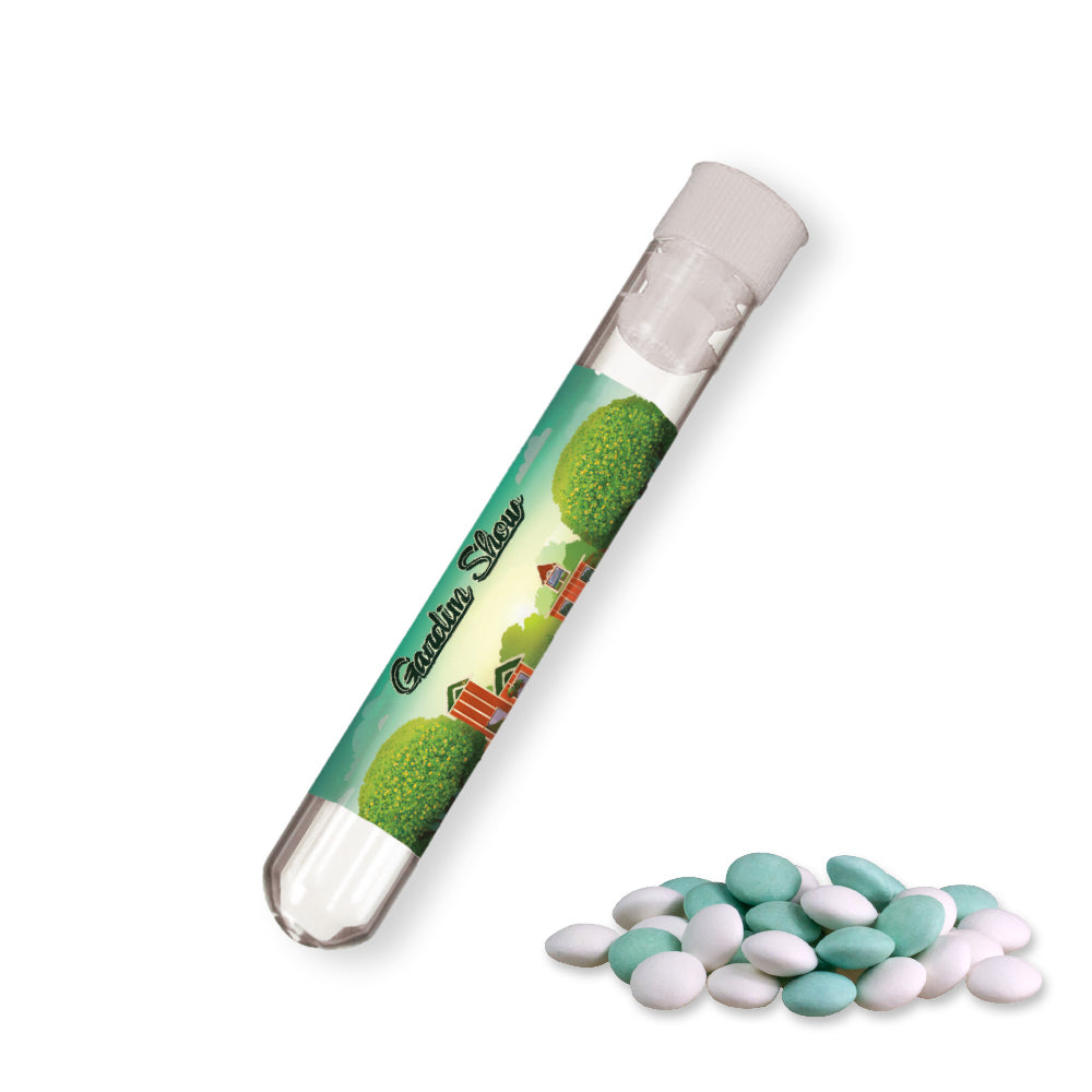Bio Mint Schokolinsen im Reagenzglas