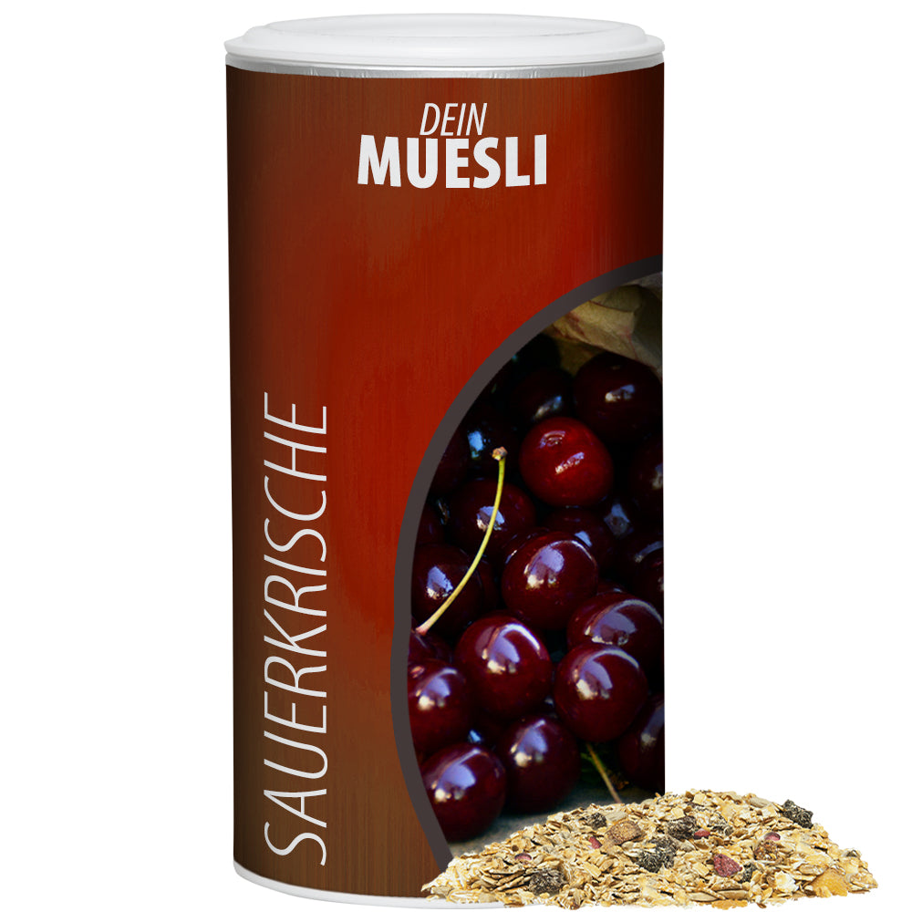 Bio Müsli in der Pappdose Medium – Bio Müsli Sauerkirsche, ca. 150 g