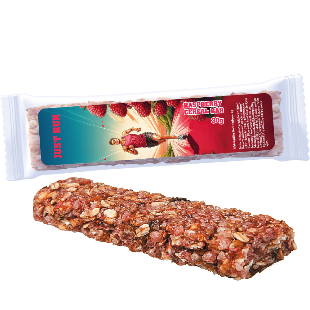 Bio Müsliriegel im Flowpack mit Etikett – Bio Müsliriegel Multikorn Himbeere, 30 g