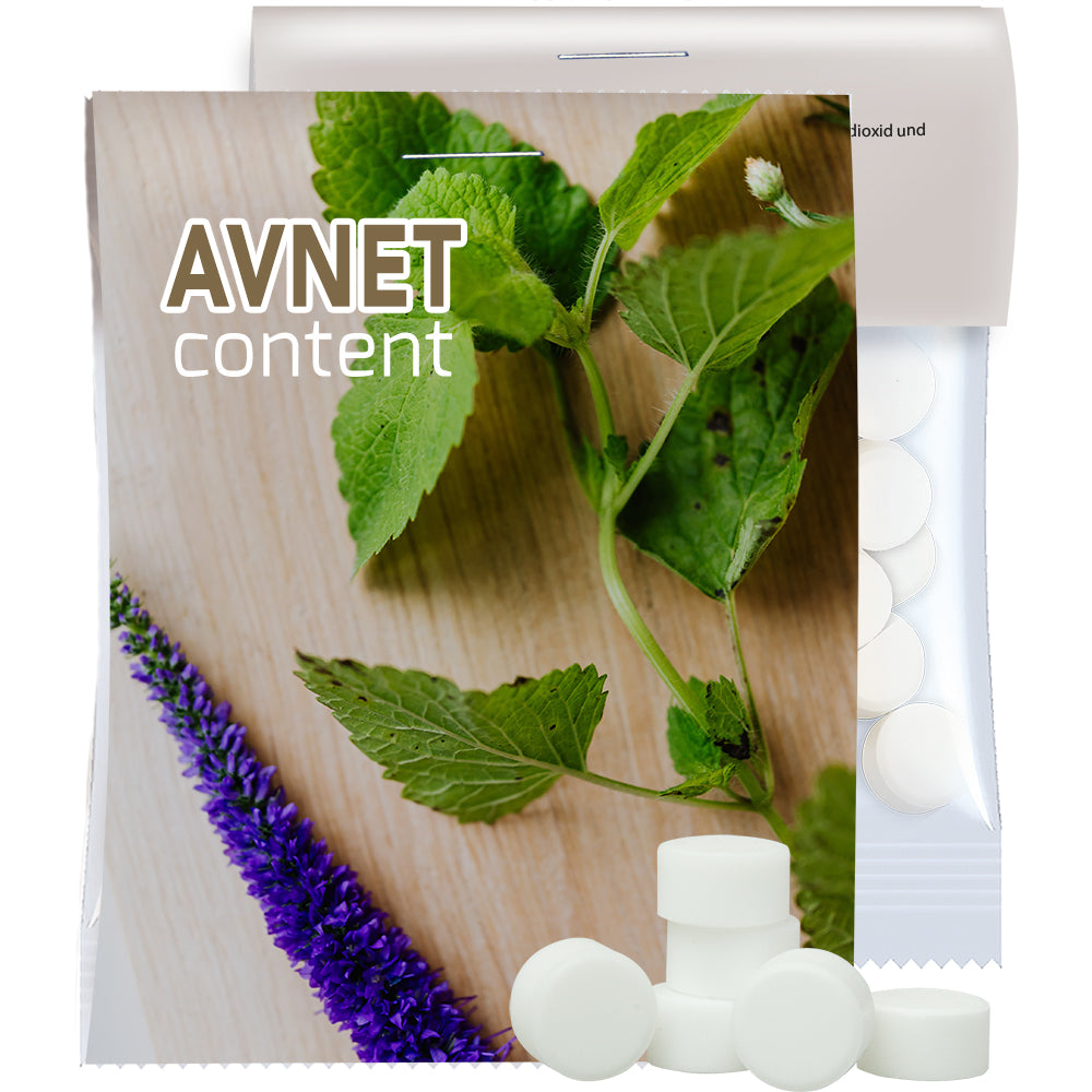 Bio Naschmix in der Midi Tüte mit Werbereiter – Bio Pfefferminz Drops, ca. 15 g