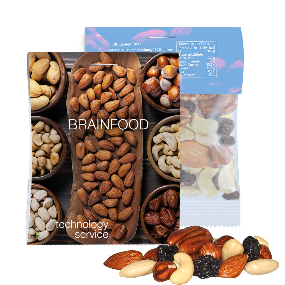 Bio Naschmix in der Midi Tüte mit Werbereiter – Bio Studentenfutter, ca. 15 g