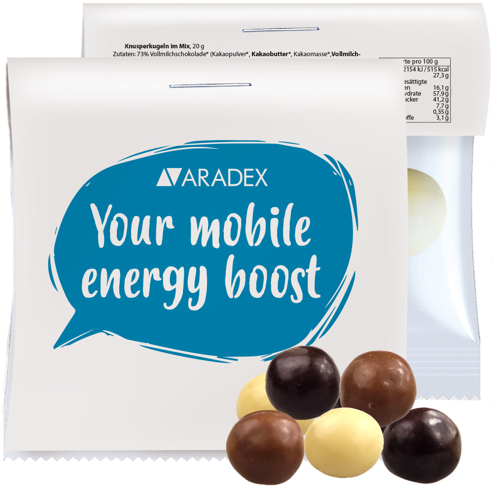 Bio Naschtüte in der Maxi Tüte mit Werbereiter – Bio Knusperkugeln Mix, ca. 20 g