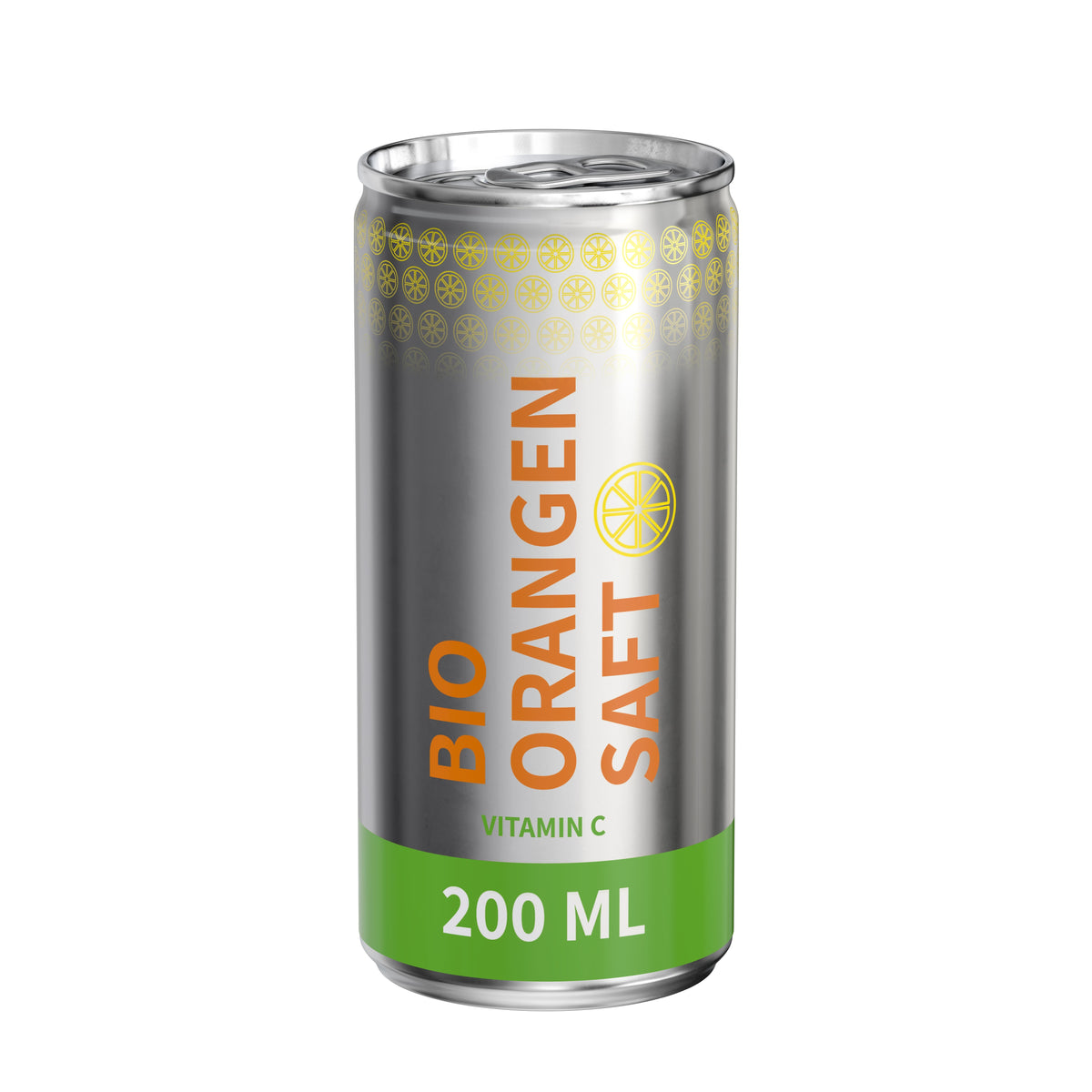 Bio Orangensaft 200 ml Dose mit Fullbody Etikett – transparent glänzend
