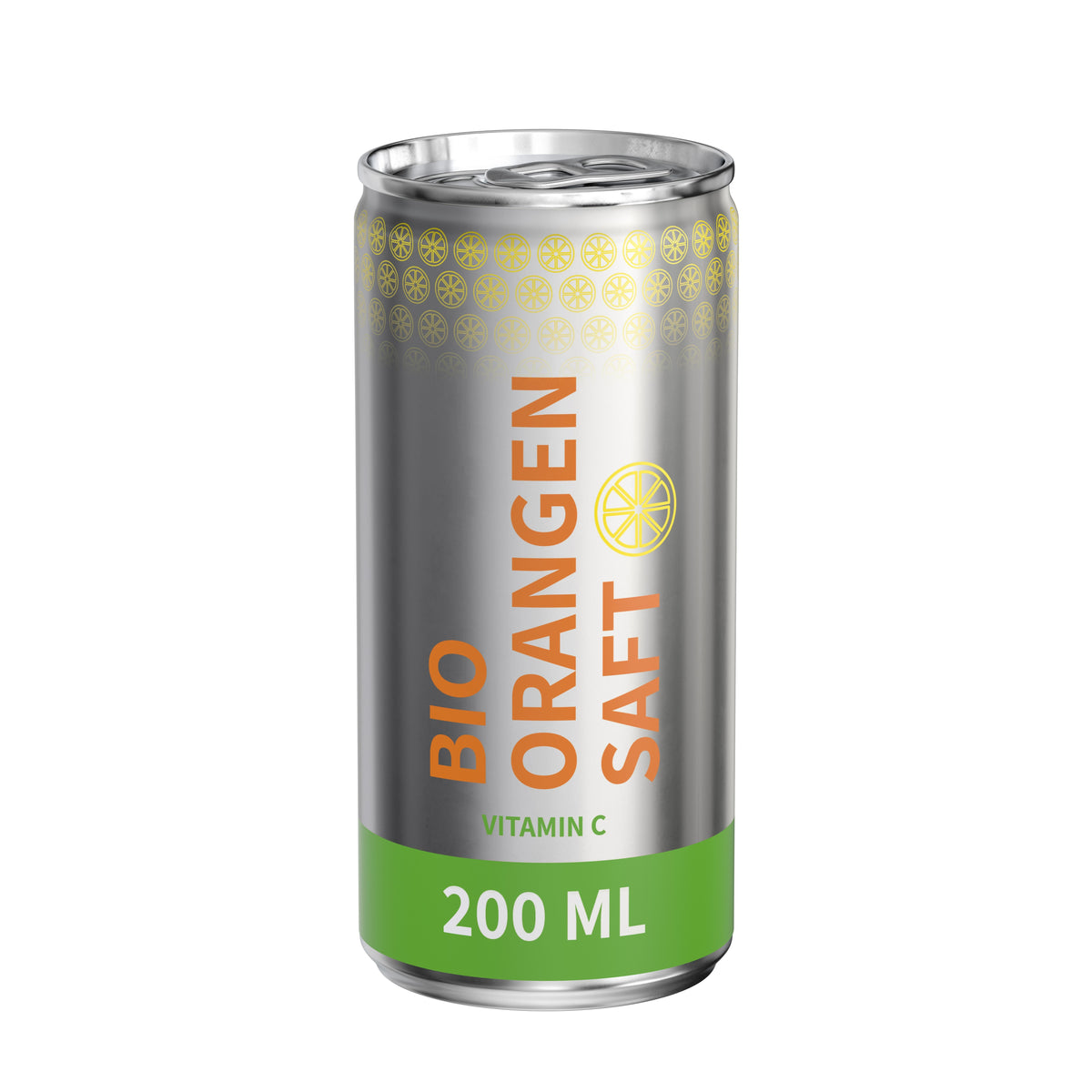 Bio Orangensaft 200 ml Dose mit Fullbody Etikett – transparent matt