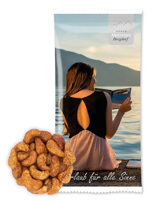Bio Snack Werbetütchen 30 g mit Deinem Design – Bio Cashews würzig, 30 g