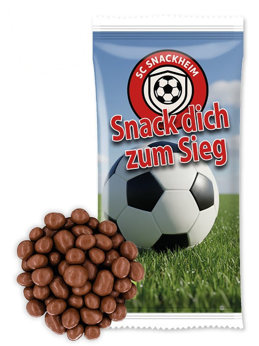 Bio Snack Werbetütchen 30 g mit Deinem Design – Bio Erdbeeren in Vollmilch Schokolade, 30 g
