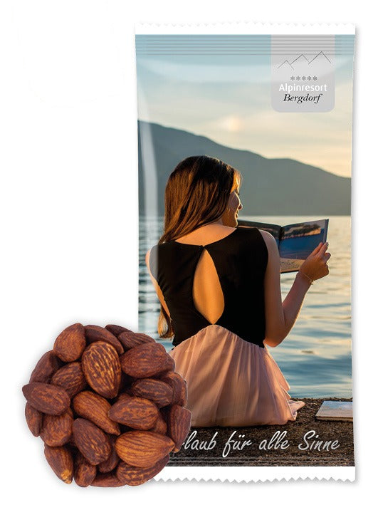 Bio Snack Werbetütchen 30 g mit Deinem Design – Bio Mandeln würzig, 30 g