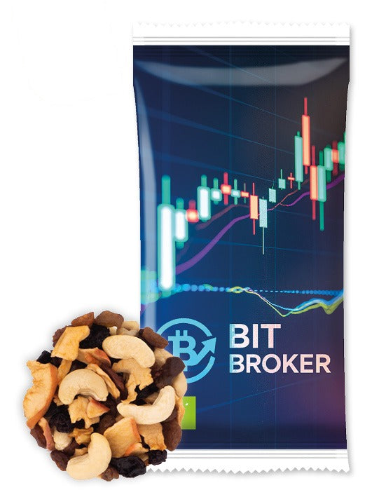 Bio Snack Werbetütchen 30 g mit Deinem Design – Bio Studentenfutter Apfel Kirsche, 30 g