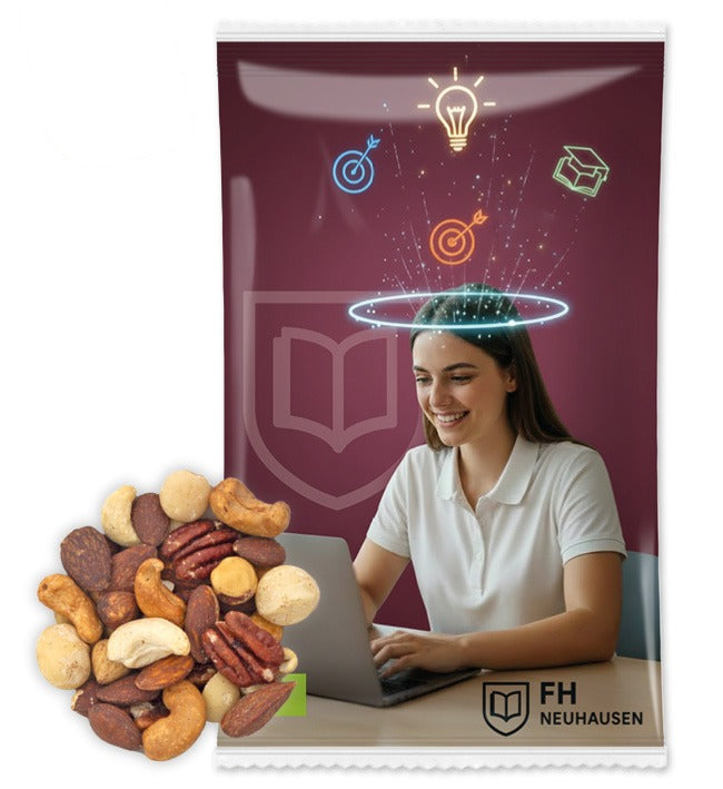Bio Snack Werbetütchen 40 bis 50 g mit Deinem Design – Bio Edelnuss Selektion, 45 g
