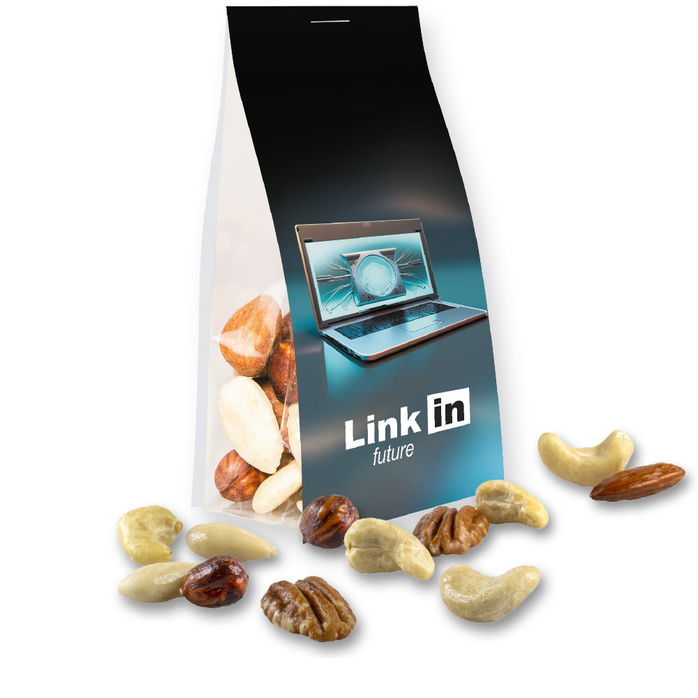 Bio Snacks im Standbeutel mit Werbereiter – Bio NusskernMix, ca. 40 g