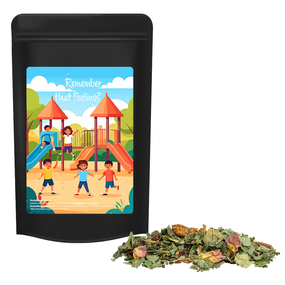 Bio Tee und Kaffee im schwarzen Standbeutel Midi – Bio Kräutertee Glücksgefühle, ca. 40 g