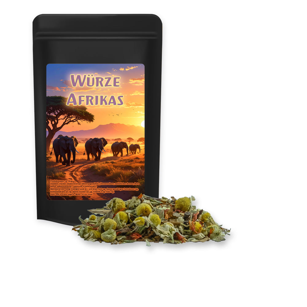 Bio Tee und Kaffee im schwarzen Standbeutel Mini – Bio Rotbuschtee Entspannungszeit, ca. 20 g