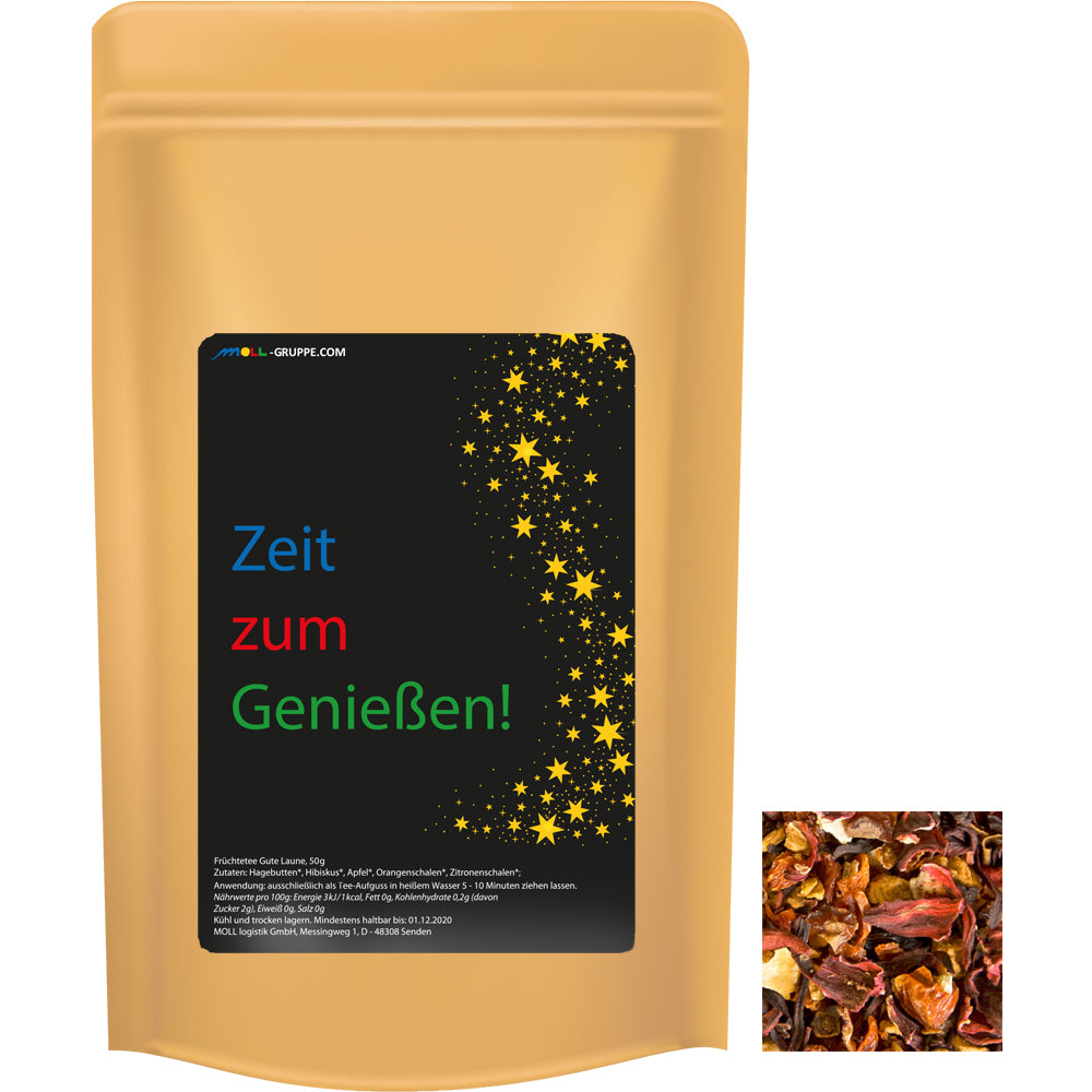 Bio Tee und Kaffee im Standbeutel Midi aus Kraftpapier – Bio Früchtetee gute Laune, ca. 50 g