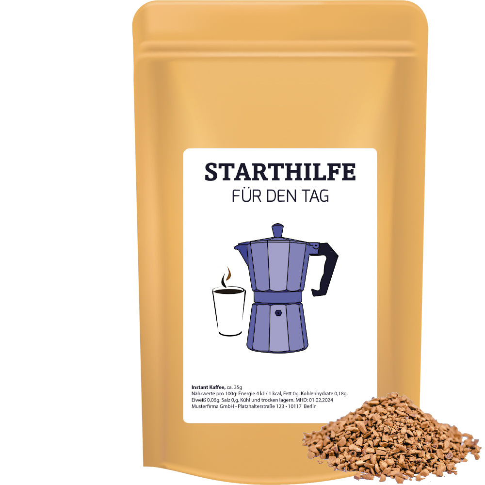 Bio Tee und Kaffee im Standbeutel Midi aus Kraftpapier – Bio Instant Kaffee, ca. 35 g