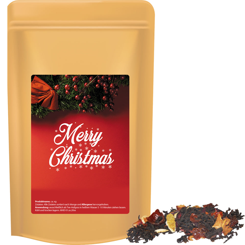 Bio Weihnachtstee im Standbeutel Midi aus Kraftpapier – Bio Weihnachts Schwarztee, ca. 55 g