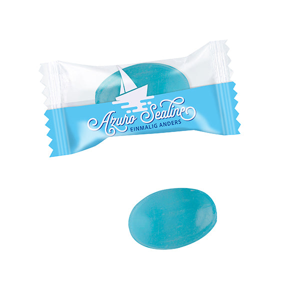 Blaue Pfefferminz Bonbons einzeln im Flowpack 60 x 28 mm