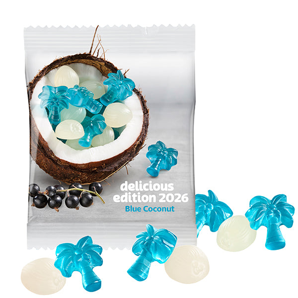 Blue Coconut Fruchtgummi Palmen und Kokosnüsse im Werbetütchen