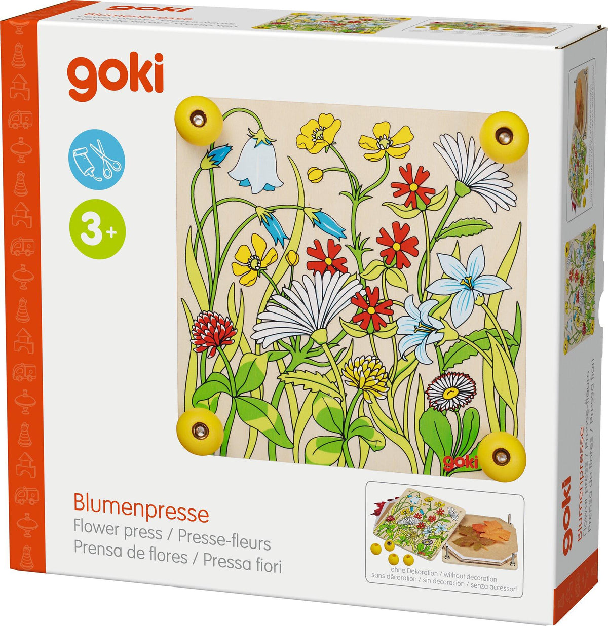 Blumenpresse aus Holz mit Wiesenblumen von goki – Detailansicht