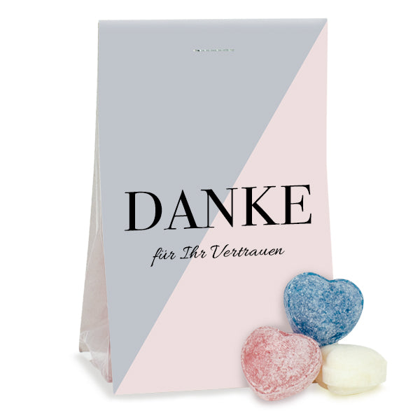 Bonbon Herzen im Tütchen 15 g mit Logo – Beispielmotiv