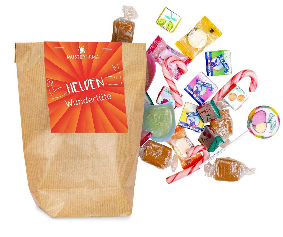 Bonbon Mix in der Papiertüte 150 g mit Logo – Beispielmotiv