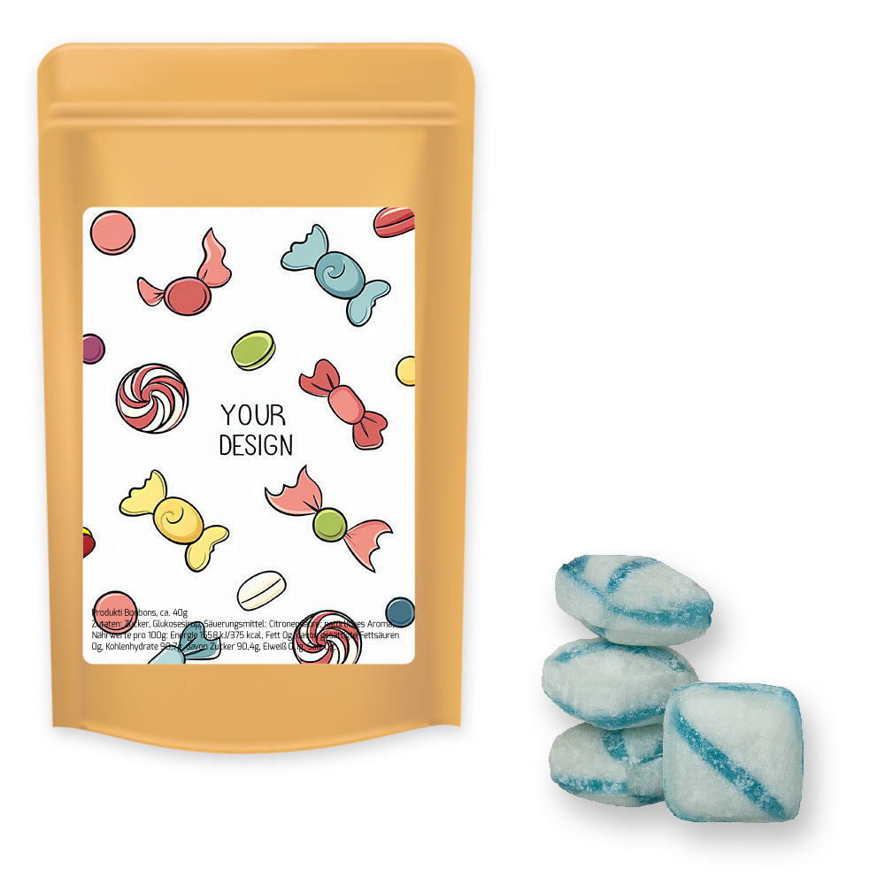 Bonbonmischungen im Standbeutel Midi aus Kraftpapier – Frische Brise Bonbons, ca. 80 g