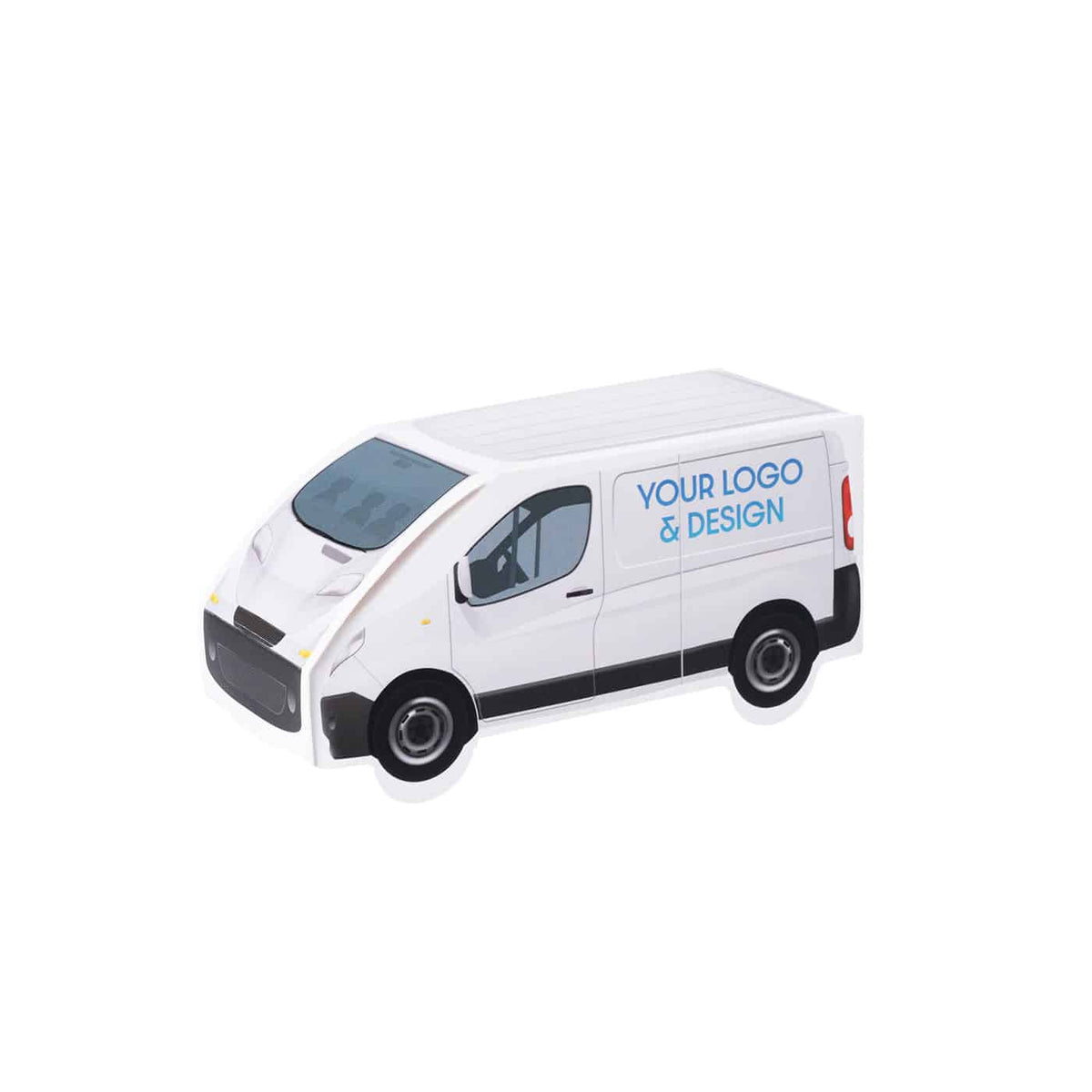 Bonbons im Mini Werbetruck mit Logo, geöffneter Truck mit Bonbons