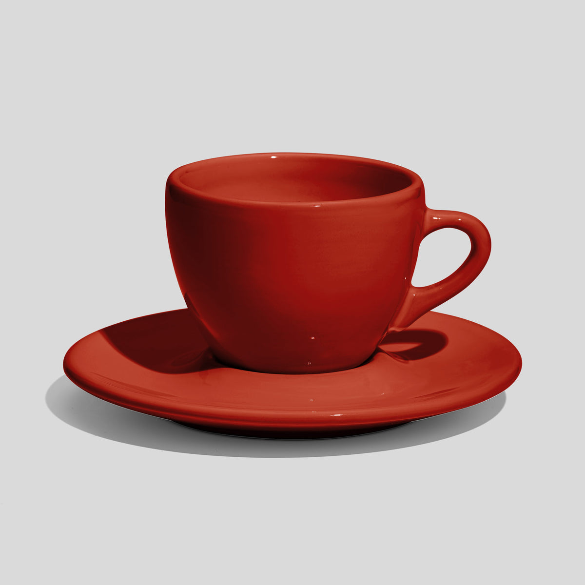 Breite Tasse mit Untertasse 160 ml und Bogenhenkel