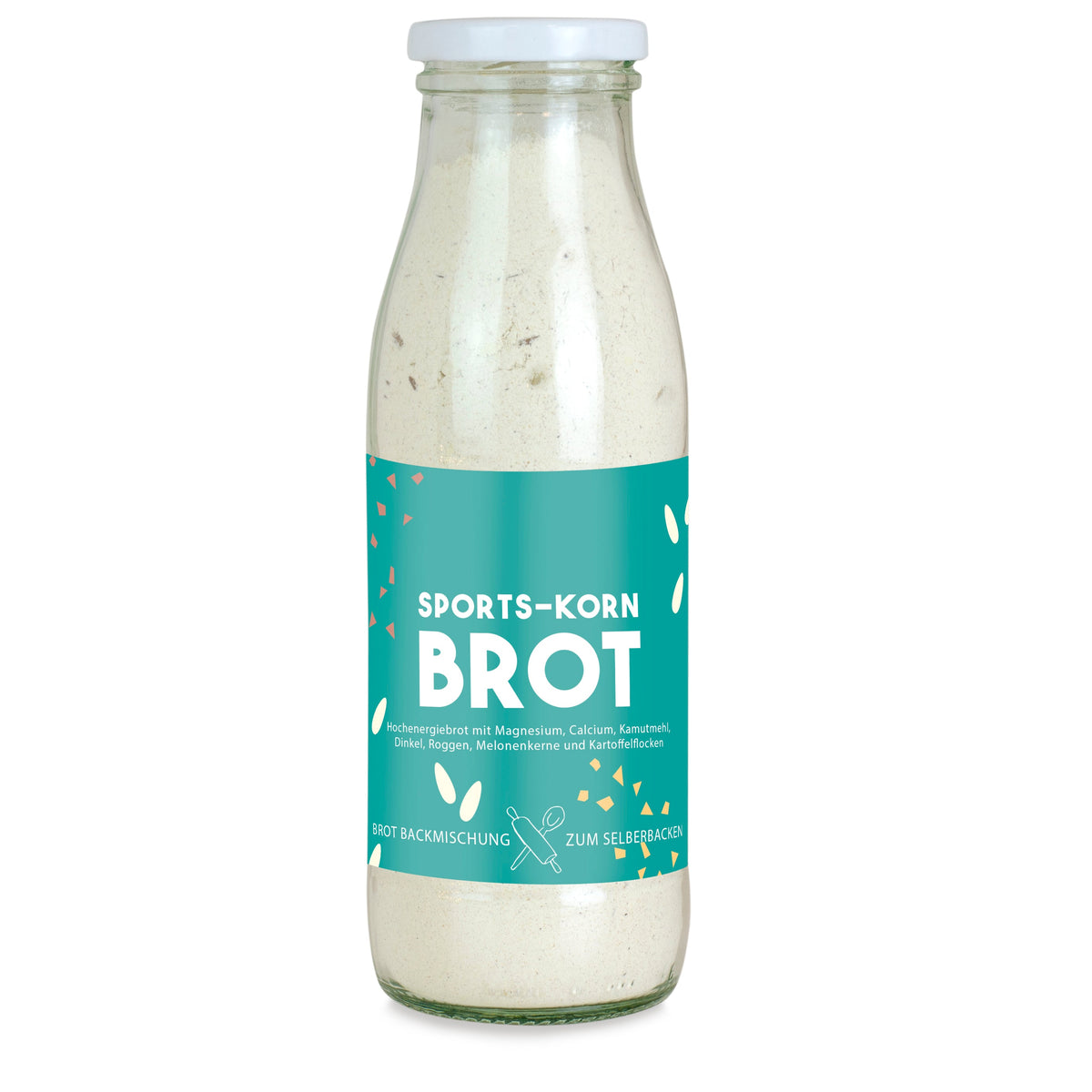 Brot Backmischung mit Kernen in der Flasche 300 g mit Logo – Beispielmotiv