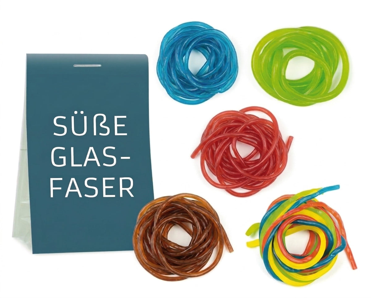 Bunte Fruchtgummi Schnüre im Tütchen 10 g mit Logo – Beispielmotiv