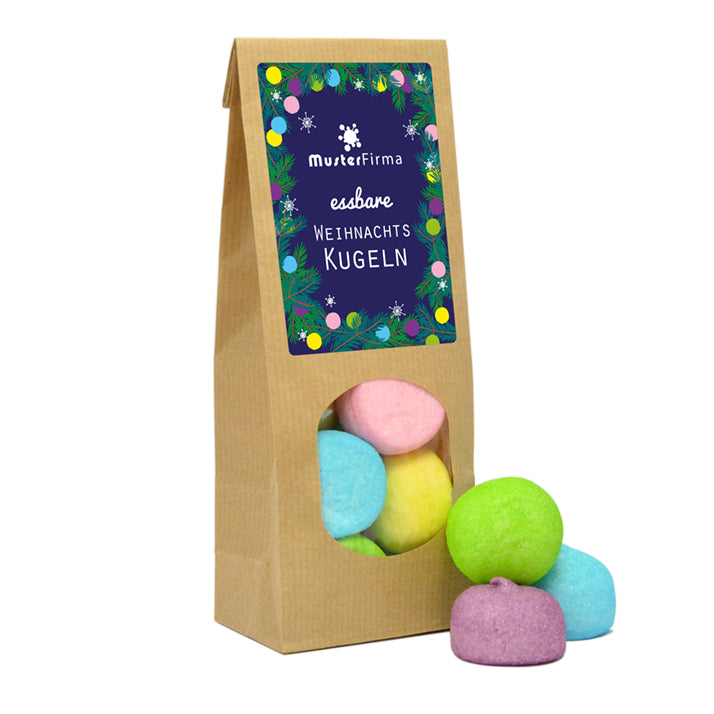 Bunte Marshmallow Kugeln zu Weihnachten im Papierbeutel – Beispielmotiv