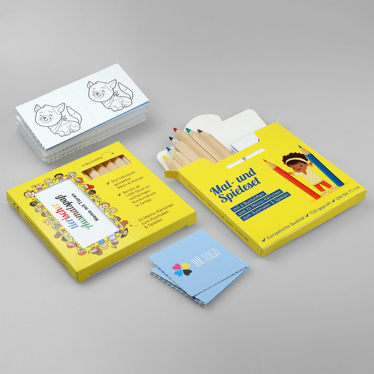 Buntstifte Set mit 26 Memokarten im Etui – Natur