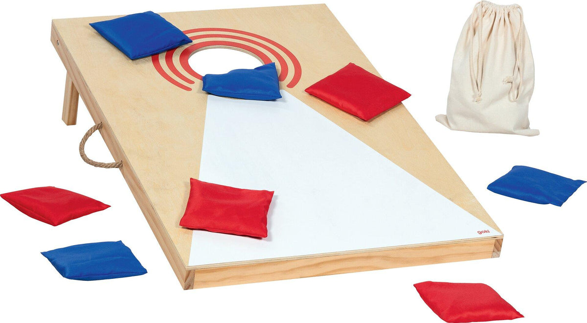 Cornhole Wurfspiel aus Holz mit acht Wurfsäckchen