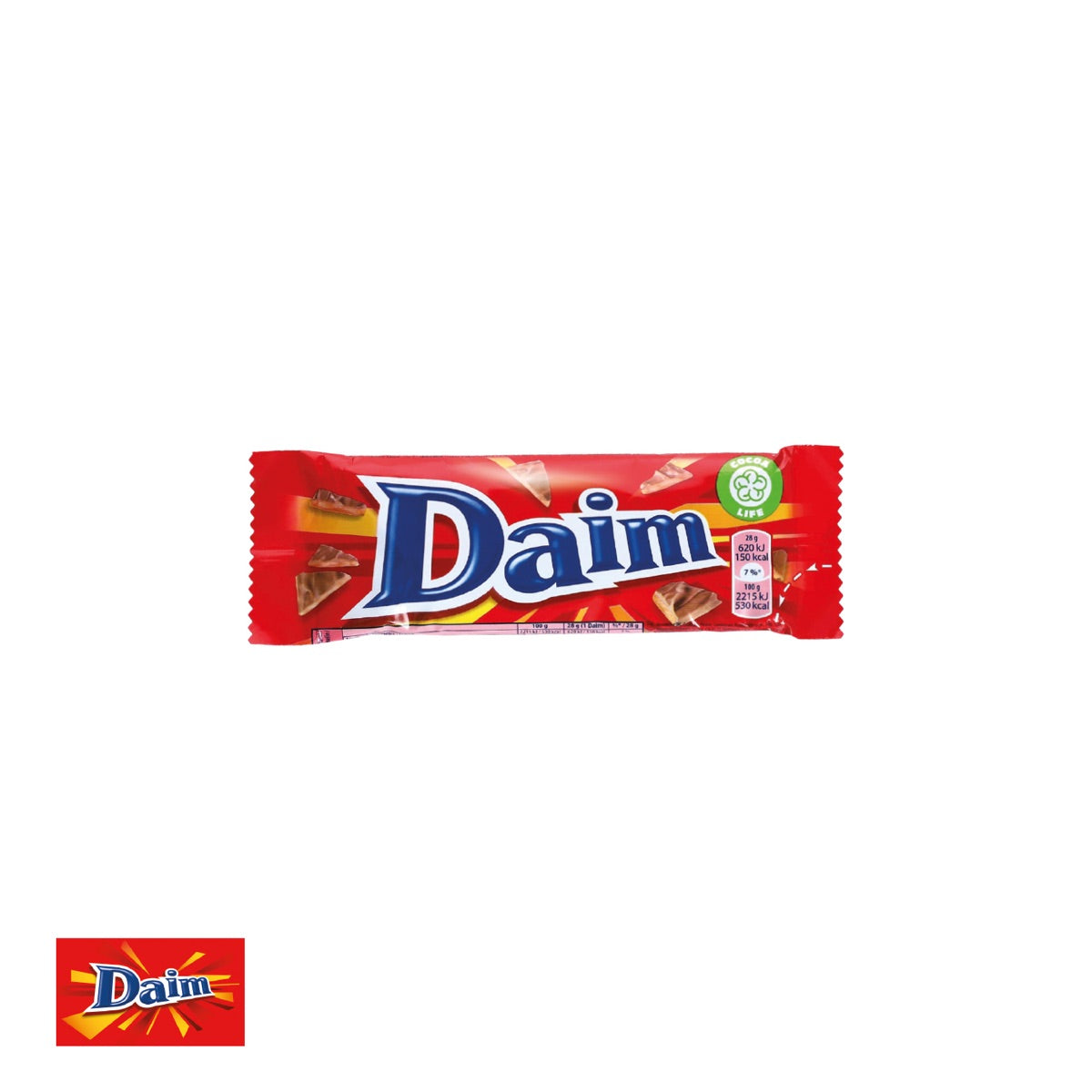 Werbeschuber geöffnet mit einem Daim Riegel als Füllung