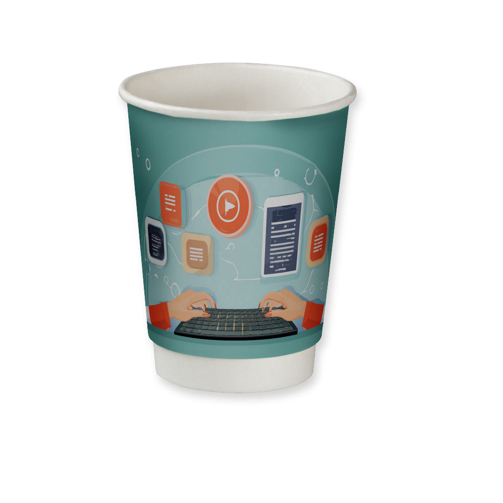 Doppelwandiger Pappbecher Midi mit Logo – Doppelwandige PE Pappbecher, 200ml, Doppelwandige Becher Midi