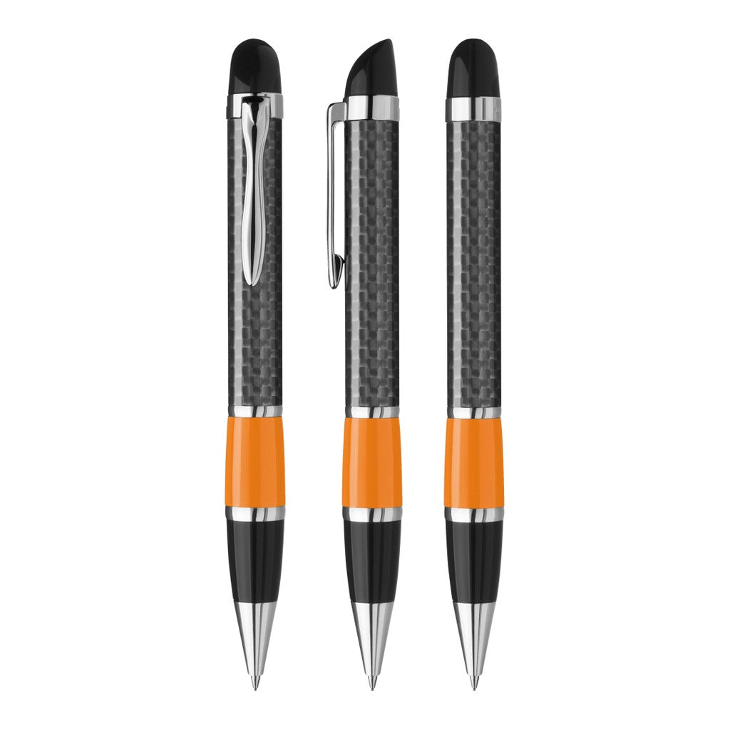 Drehbleistift mit Carbonoptik und Metallclip – Orange
