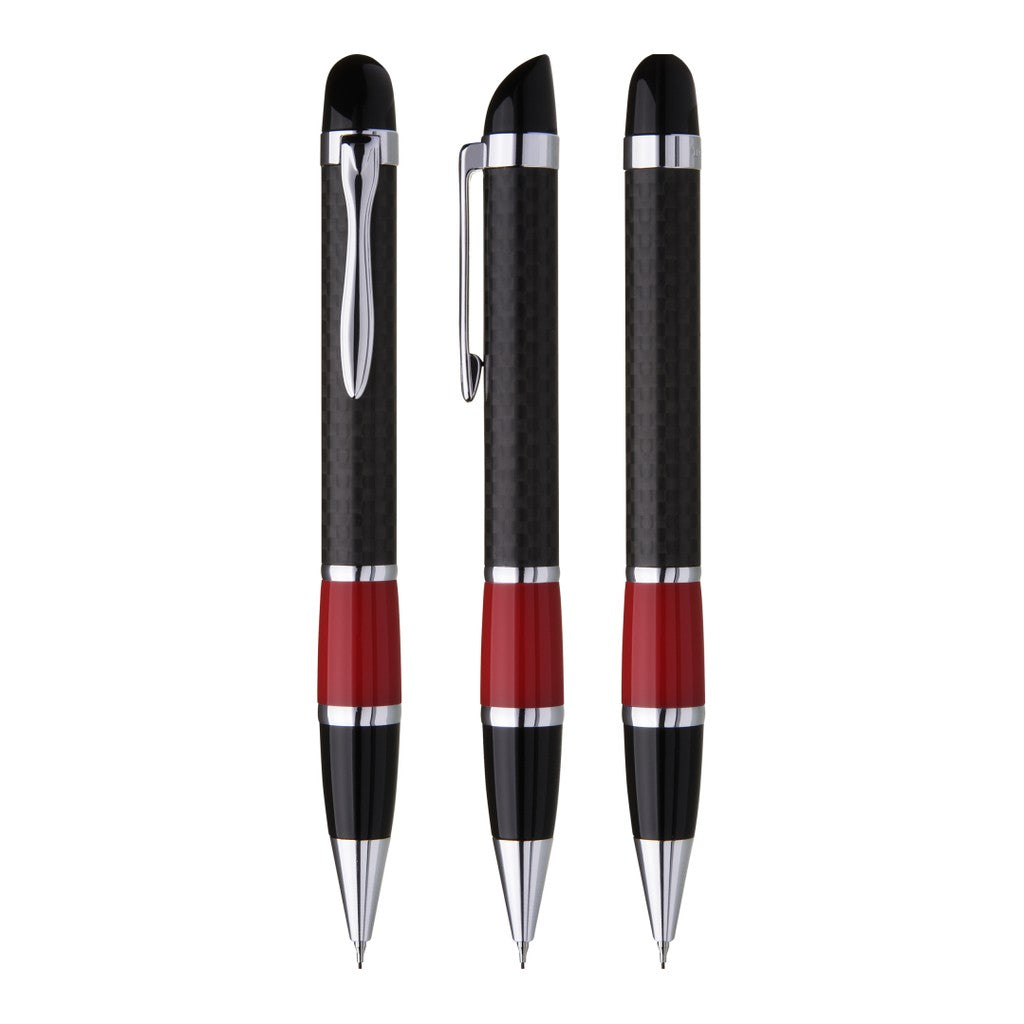 Drehbleistift mit Carbonoptik und Metallclip – Rot
