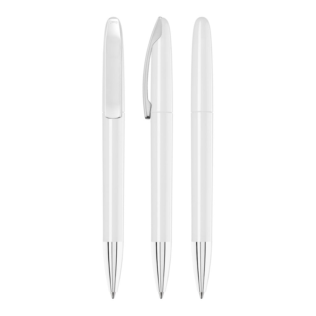 Drehkugelschreiber glänzend mit Metallclip – Weiß